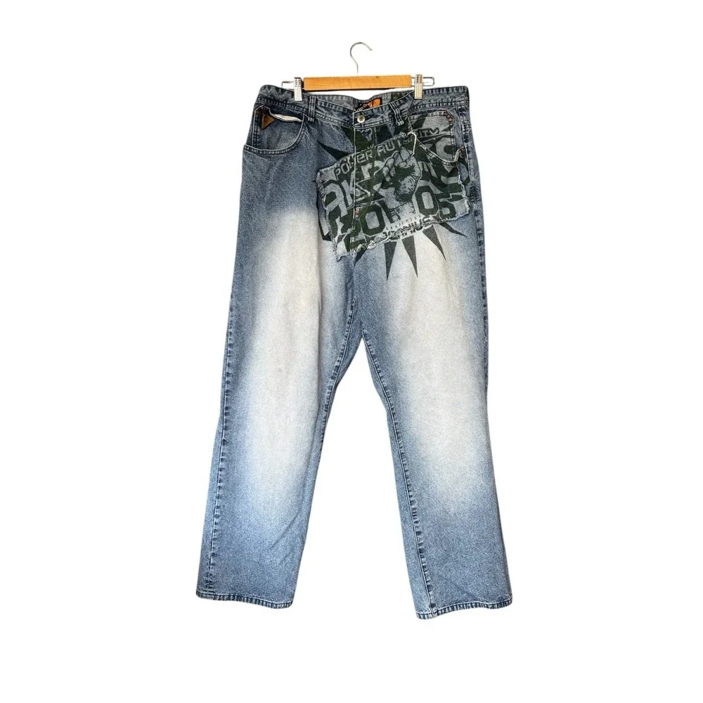 Akademiks Men's Jeans Sz 40 X 32 Relaxed‎ Fit Graphic Denim Y2K Streetwear Baggy